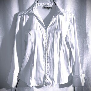 Womens DCC Missy White Zip Blouse Size M Stretch